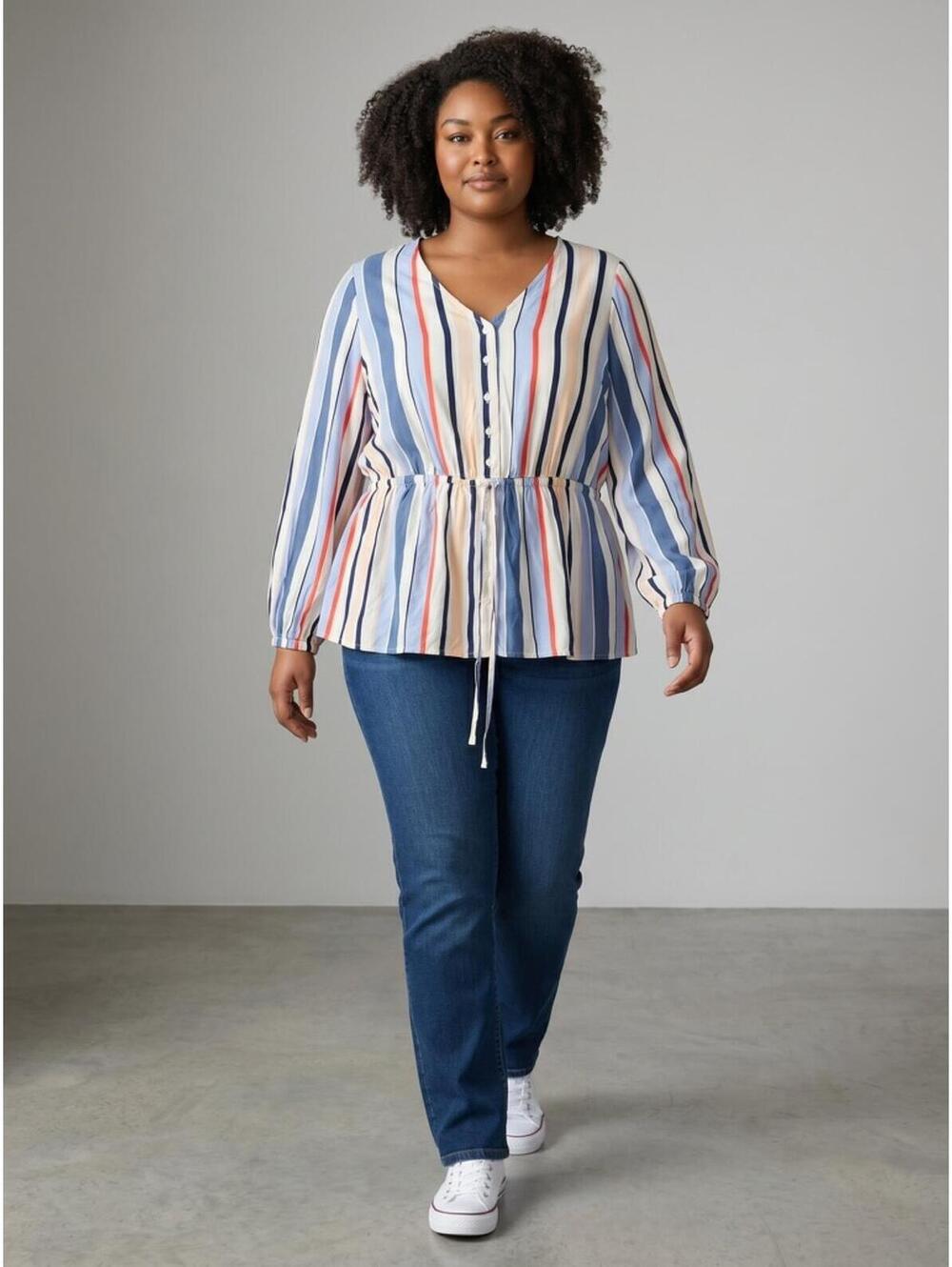 Lane Bryant EUC Tie-Front Blouse-Size 16-Multi Striped